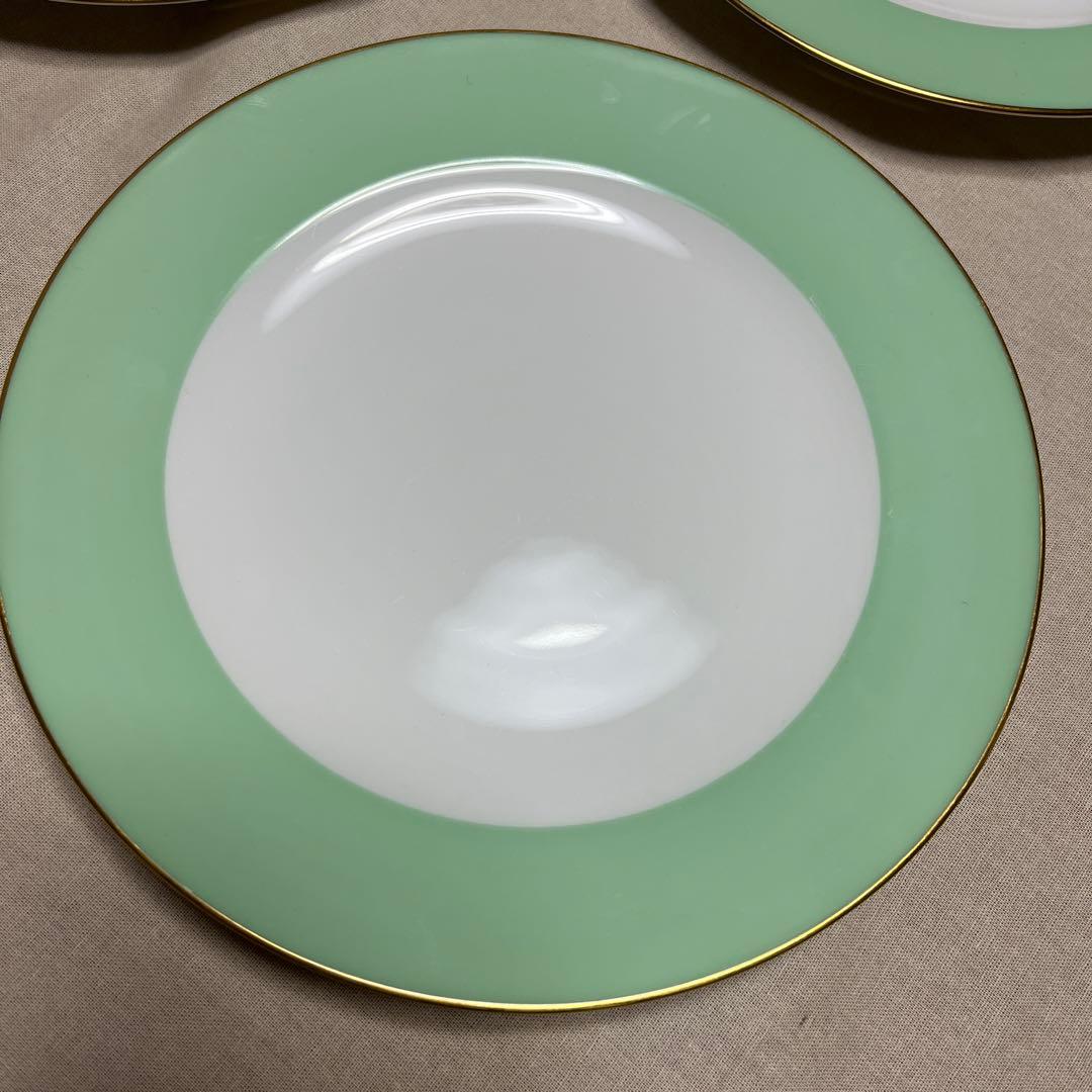 大倉陶園　色蒔き　ライトグリーン　 デザートプレート　20cm ３枚