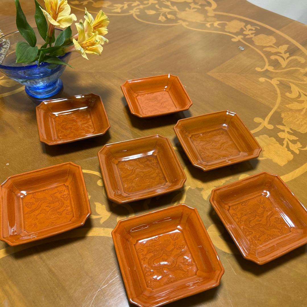 珉平焼 民平焼 小皿 淡路珉平焼 手塩皿 アンティーク　7枚 柿釉薬