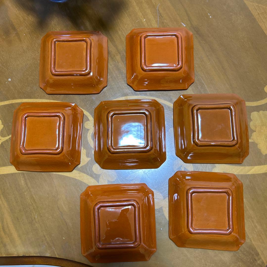 珉平焼 民平焼 小皿 淡路珉平焼 手塩皿 アンティーク　7枚 柿釉薬