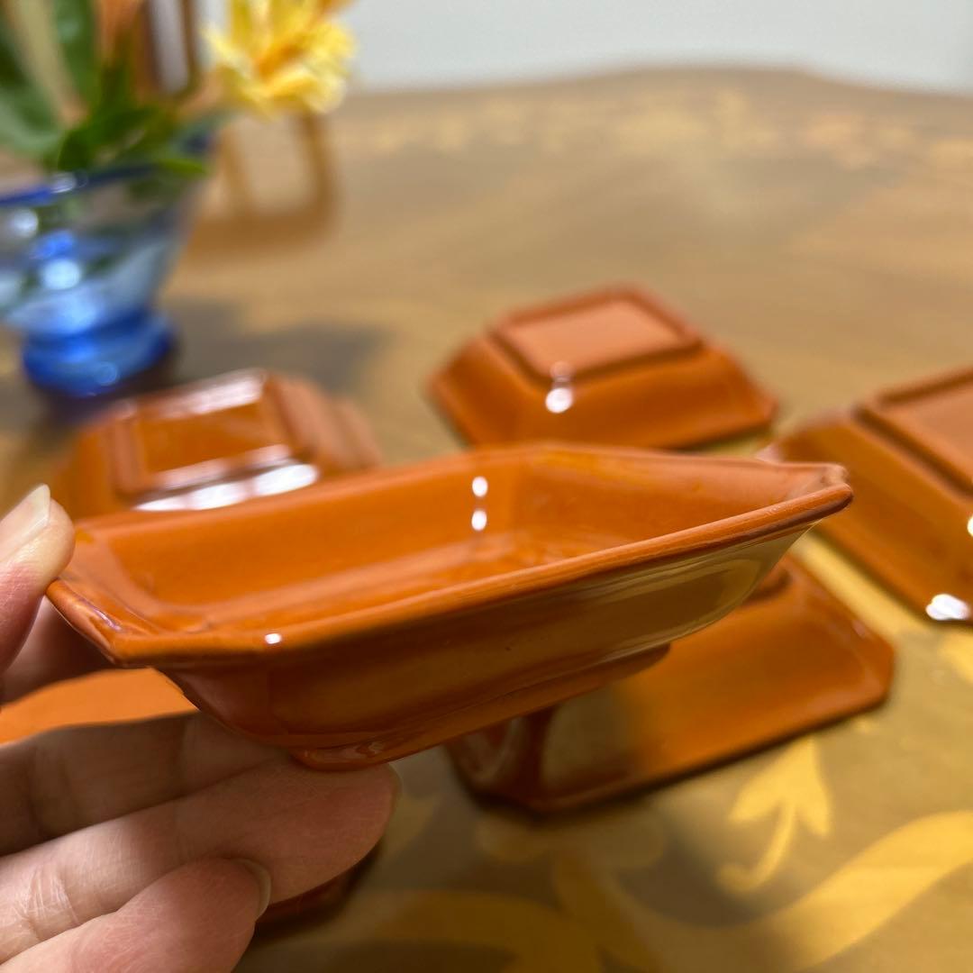 珉平焼 民平焼 小皿 淡路珉平焼 手塩皿 アンティーク　7枚 柿釉薬