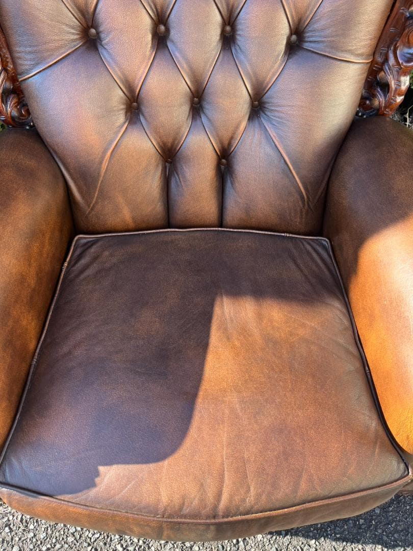 イタリア製 ロココ様式最高級本革張り1人掛けソファ　1Pソファ