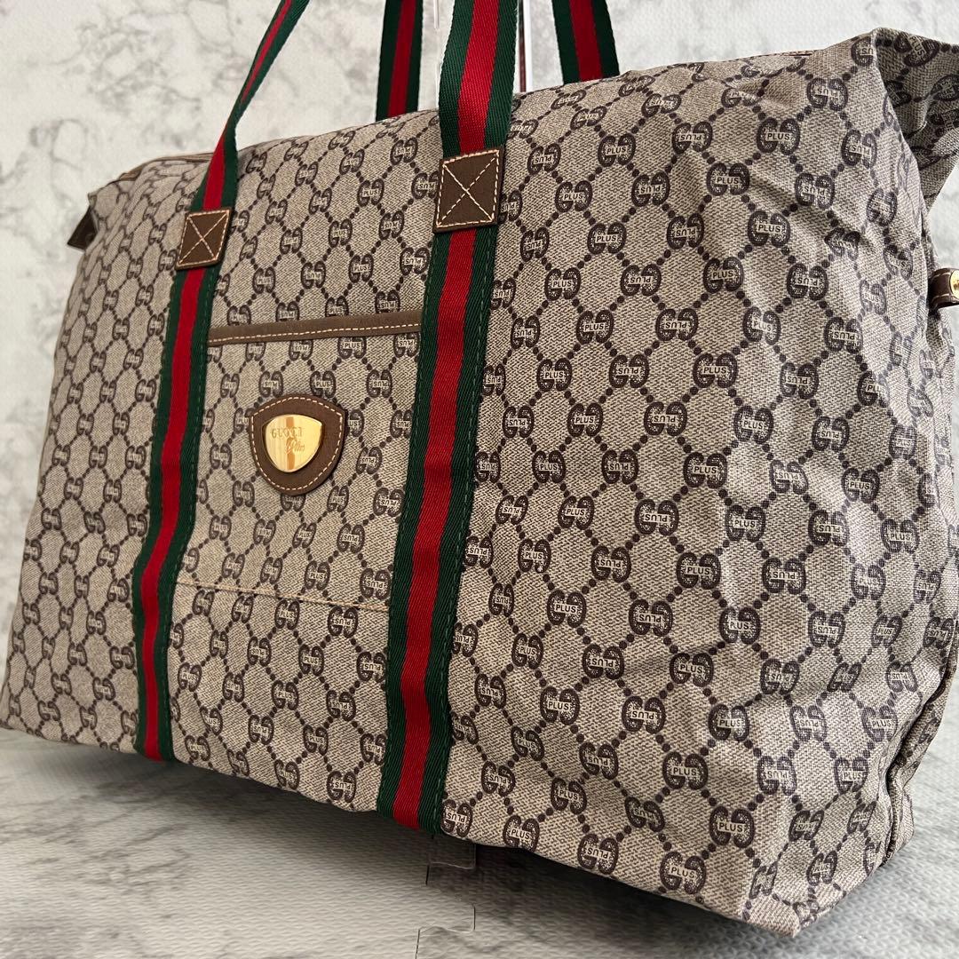 グッチ ボストンバッグ グッチプラス シェリーライン PVC 大容量 ロゴ金具