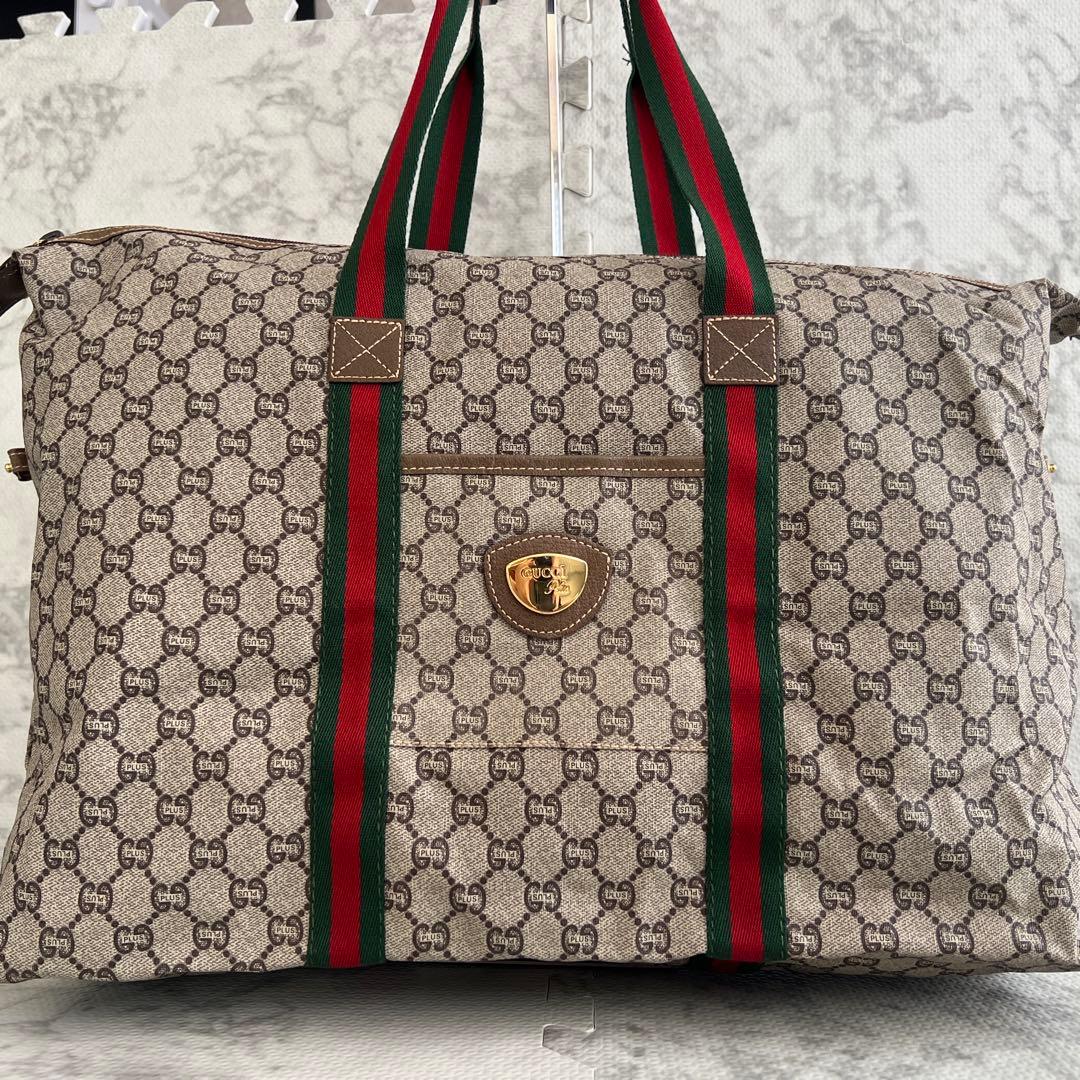 グッチ ボストンバッグ グッチプラス シェリーライン PVC 大容量 ロゴ金具