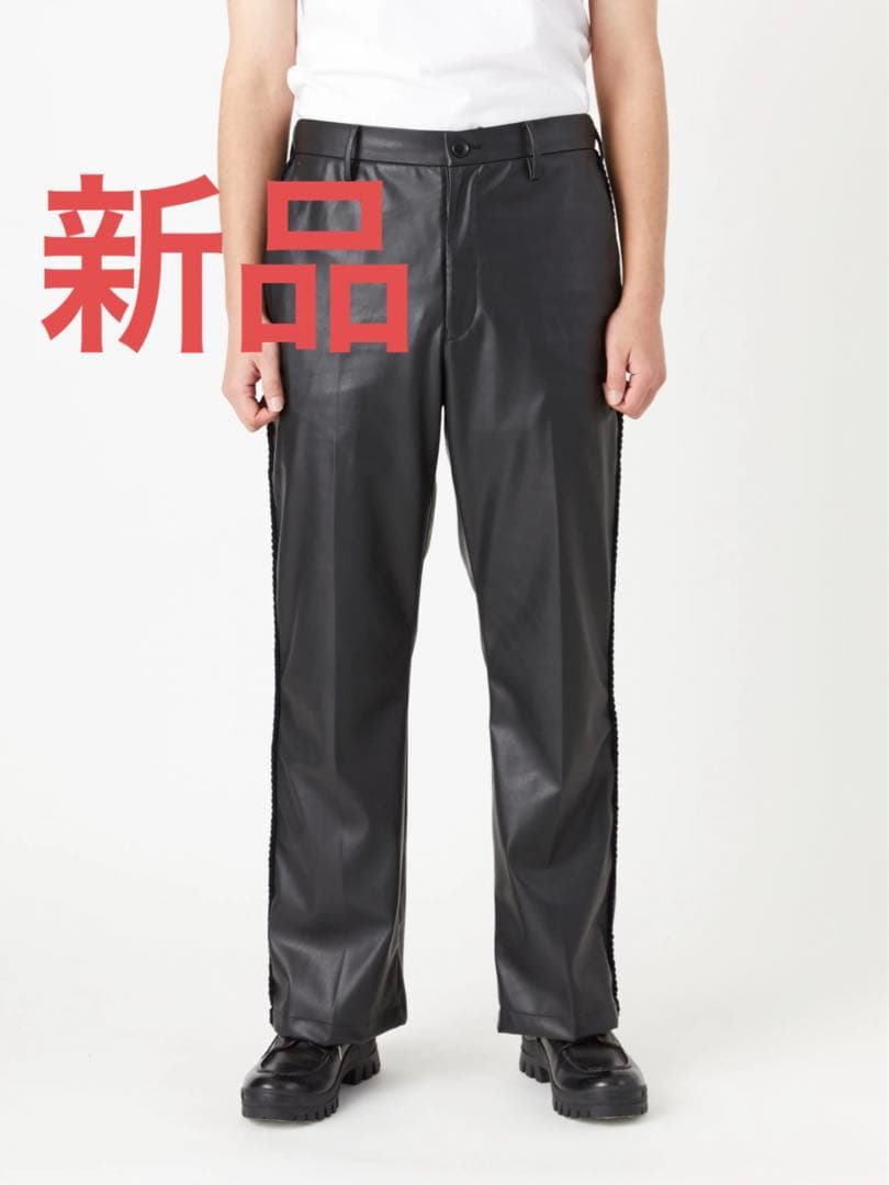 【未使用】COOHEMコーヘン　ニットサイドラインレザーパンツ　ブラック　M