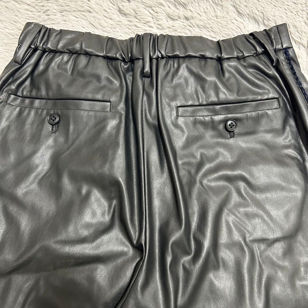 【未使用】COOHEMコーヘン　ニットサイドラインレザーパンツ　ブラック　M