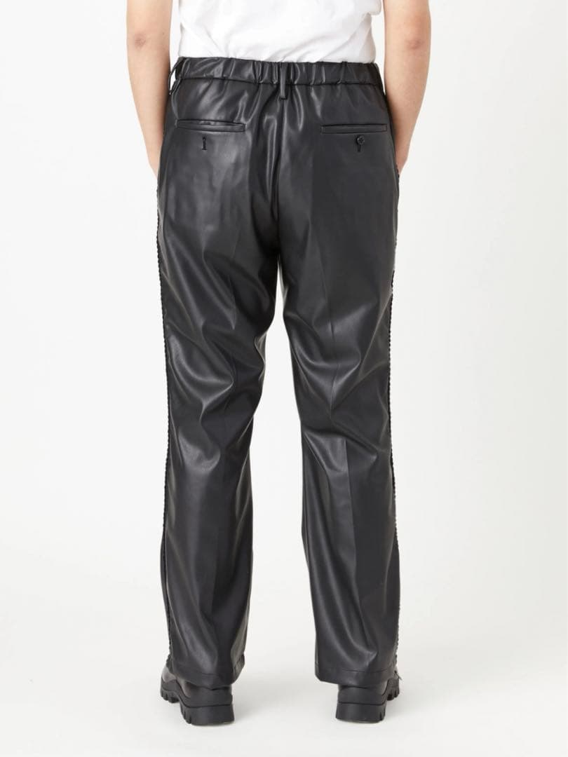 【未使用】COOHEMコーヘン　ニットサイドラインレザーパンツ　ブラック　M