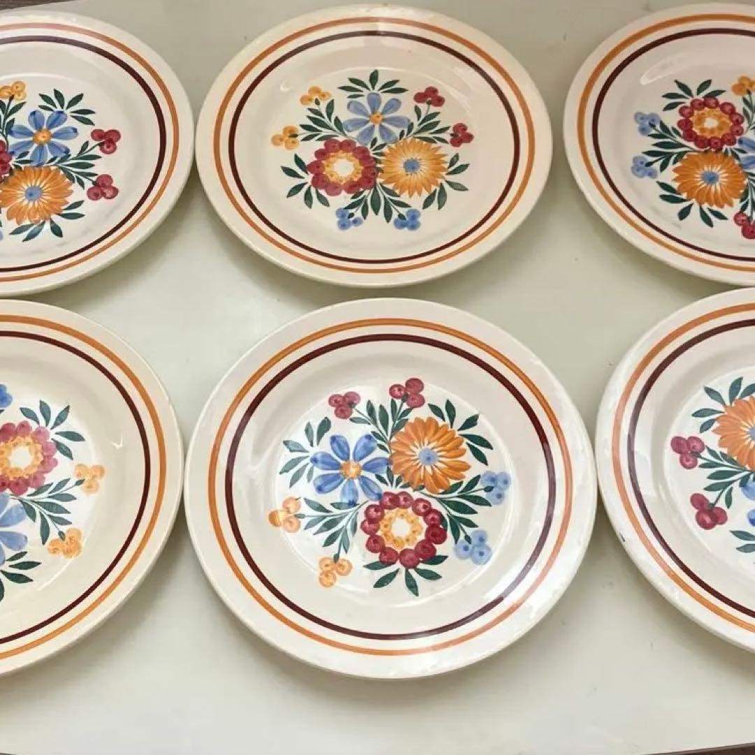 フランスアンティーク　花柄皿 6枚セット 直径約20cm