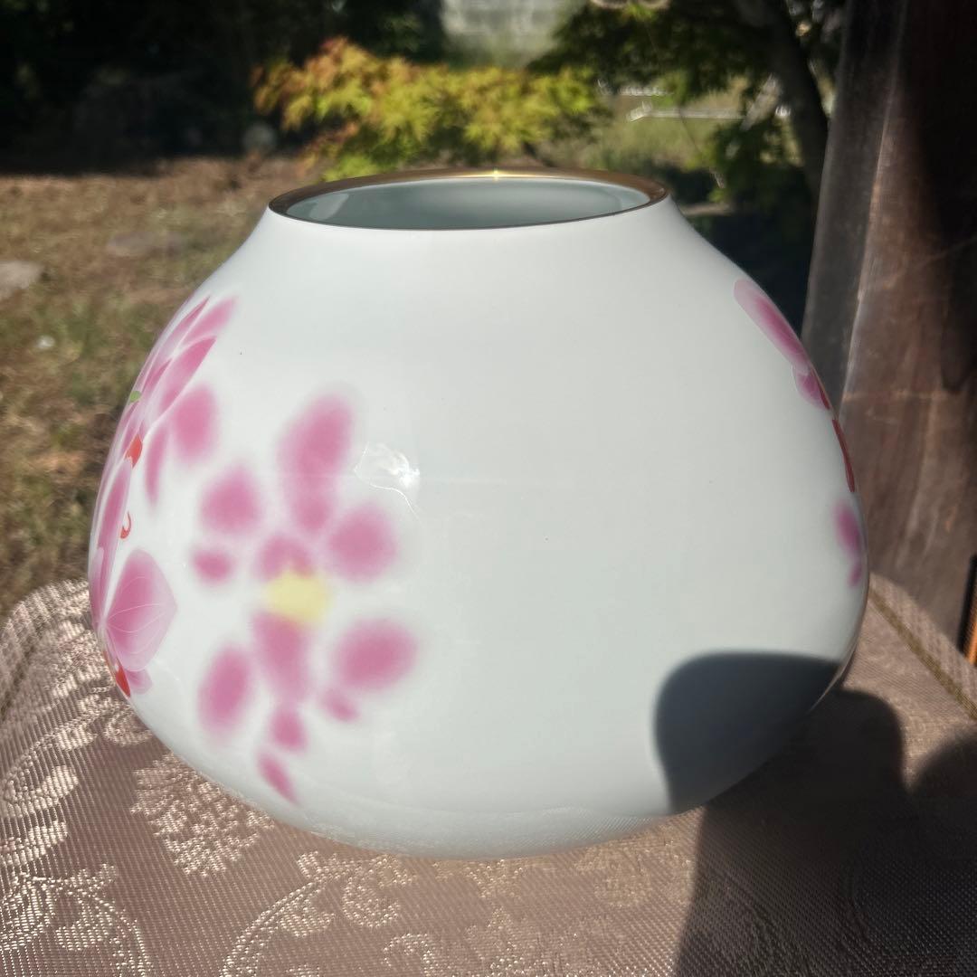 香蘭社 桃色 花柄 金彩 花瓶 (大)1点
