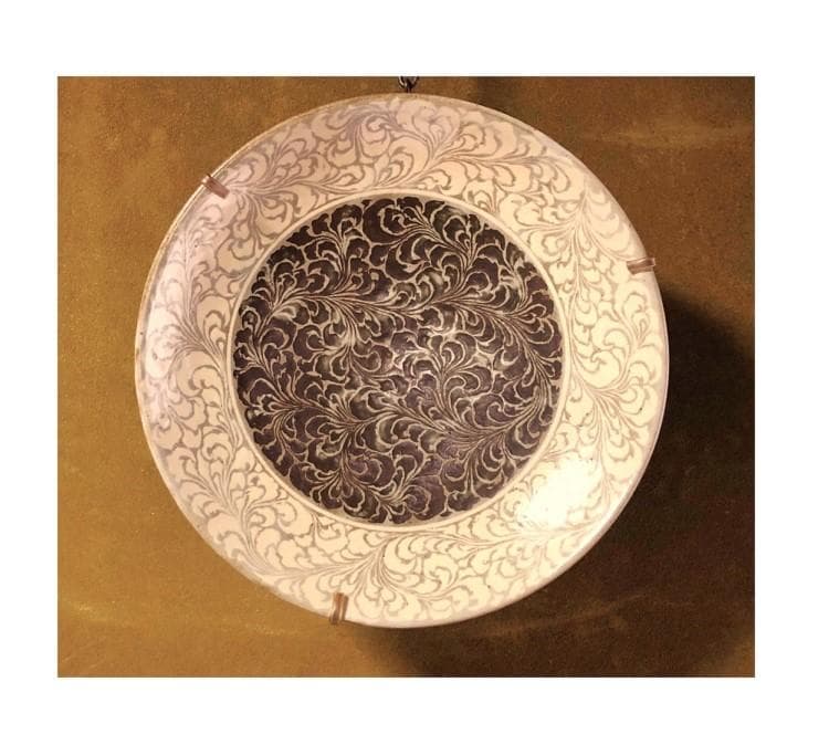【 宮嶋正行本人作 唐草文大皿 】　益子焼　人間国宝・島岡達三師弟