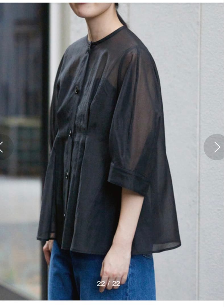 【新品タグ付き】IENA スラブオーガンジーペプラムブラウス　ブラック