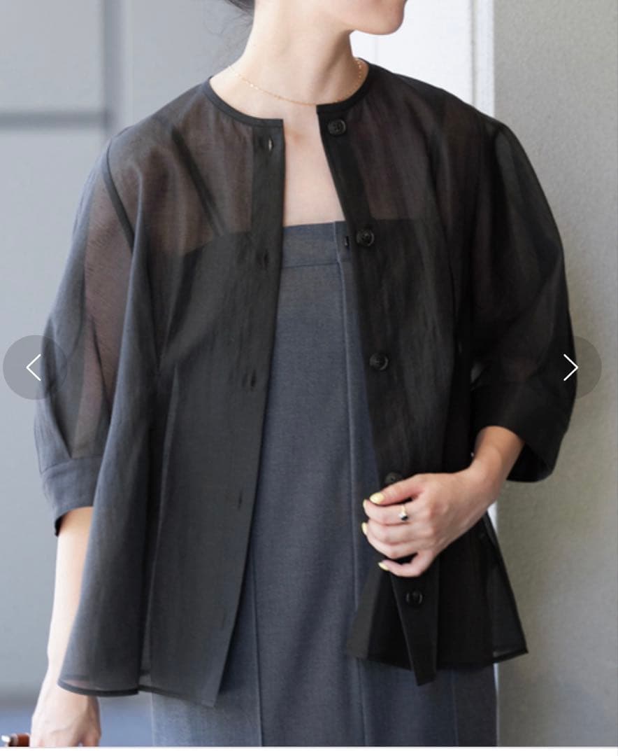 【新品タグ付き】IENA スラブオーガンジーペプラムブラウス　ブラック