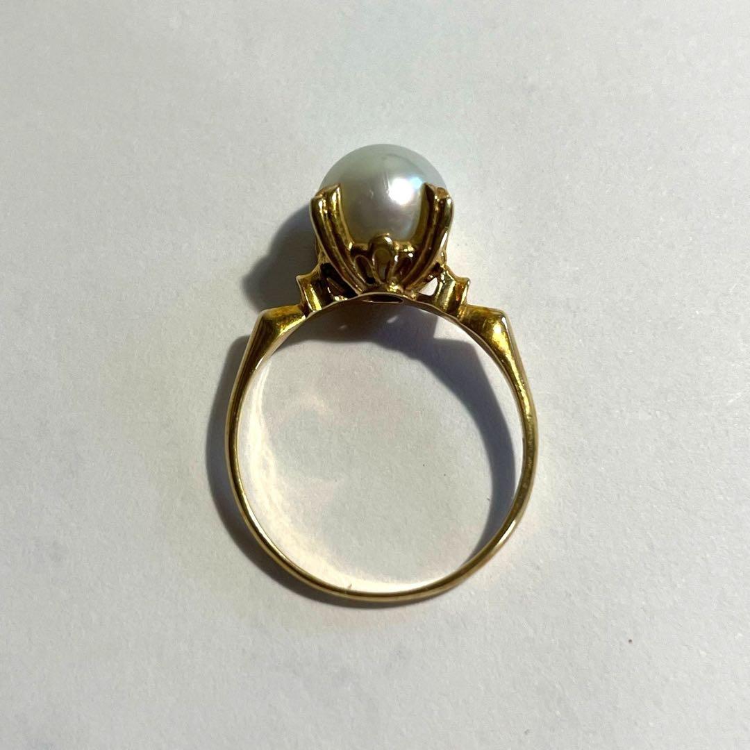 i*n様 K18 刻印 ブルーグレー パール 真珠 指輪 11号サイズ ゴールド