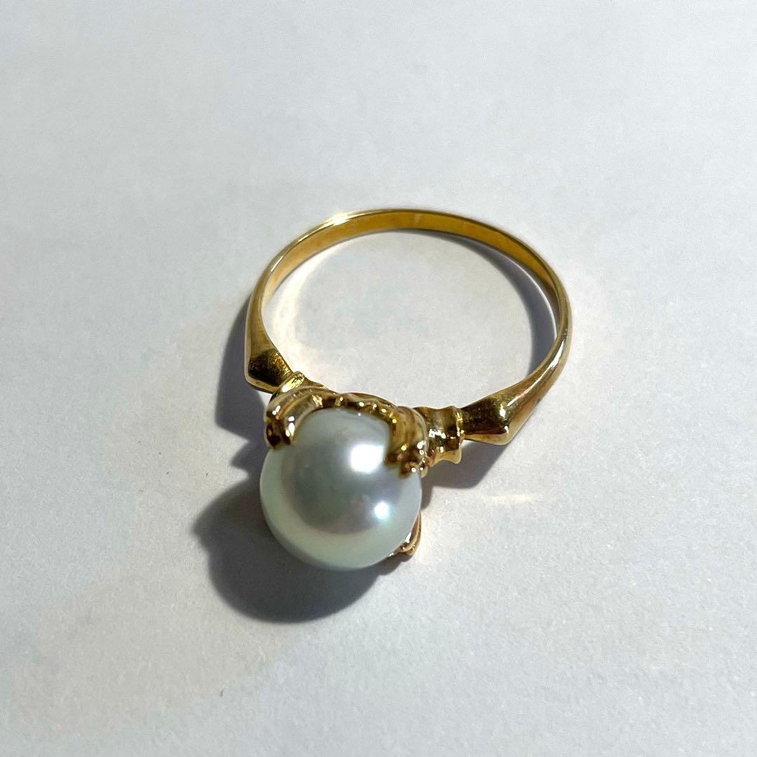 i*n様 K18 刻印 ブルーグレー パール 真珠 指輪 11号サイズ ゴールド