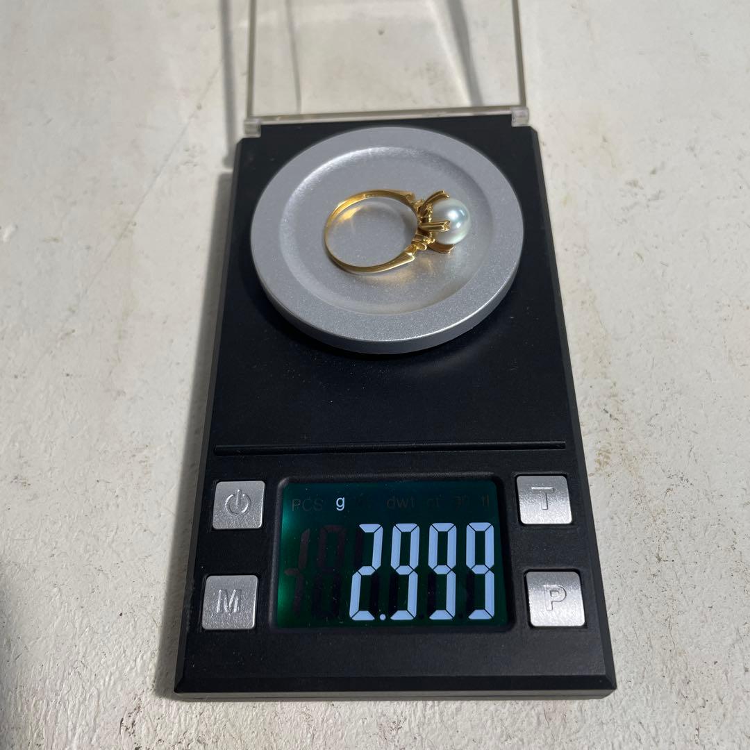 i*n様 K18 刻印 ブルーグレー パール 真珠 指輪 11号サイズ ゴールド