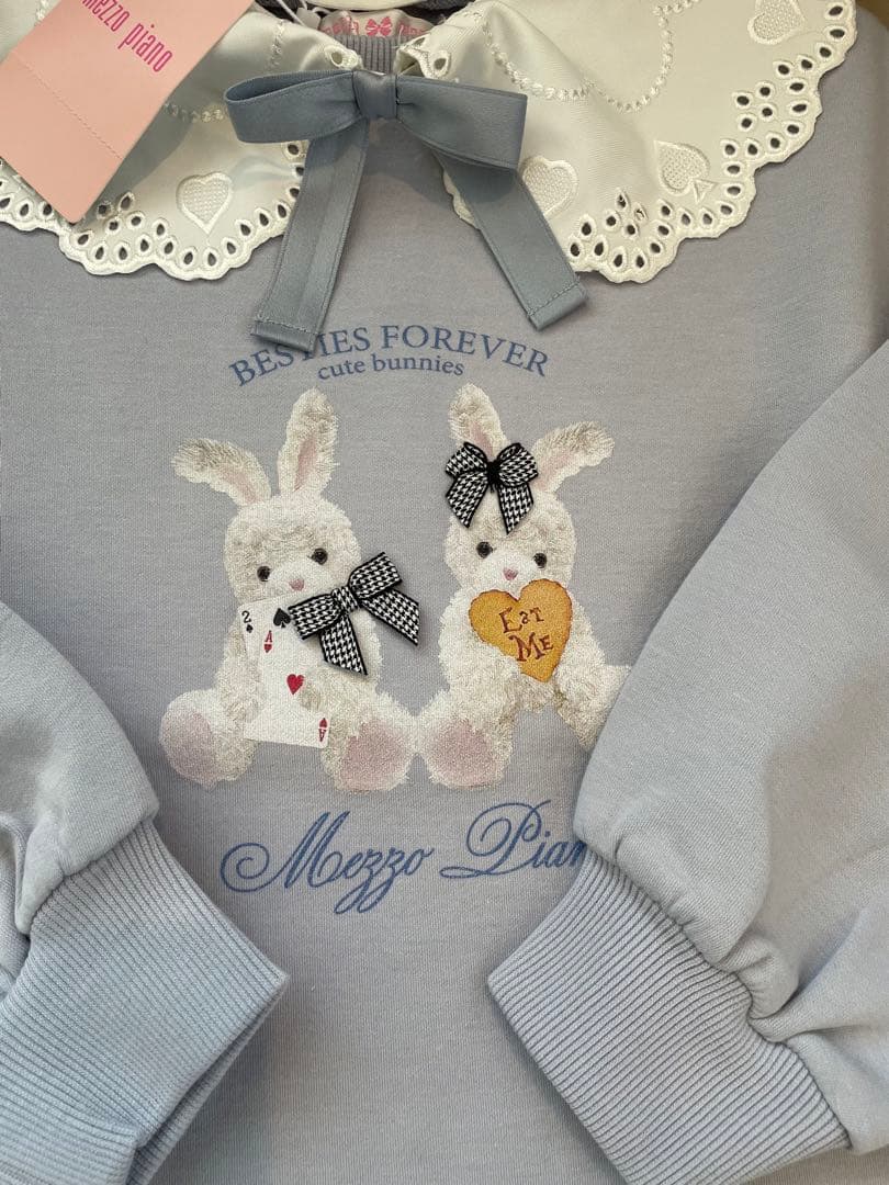 【新品】mezzo piano ウサギ転写プリント衿つきカットワンピース　130