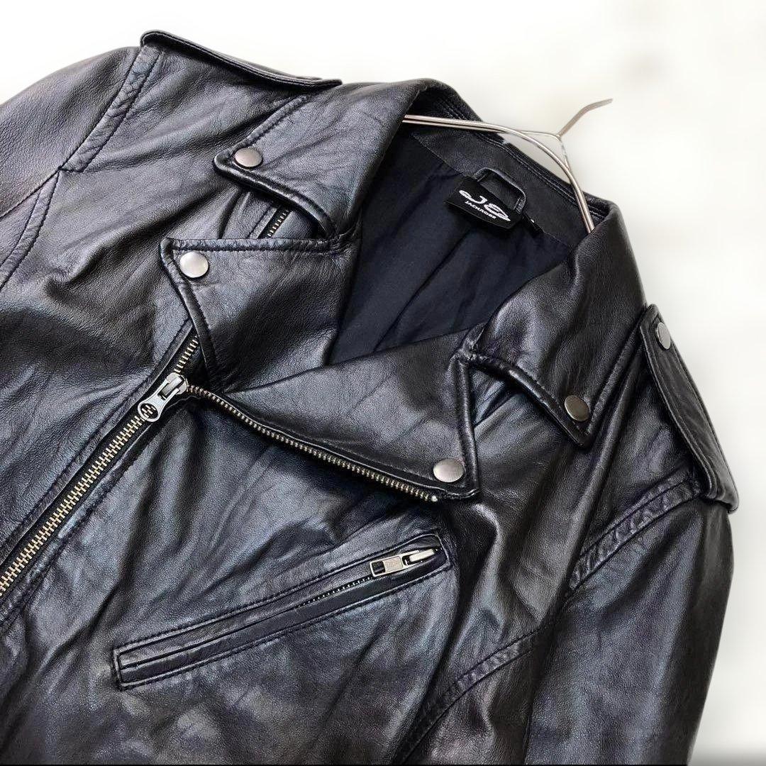 あけぼー様✨【美品 羊革 希少L】ジャックローズ　ダブルライダースジャケット　黒