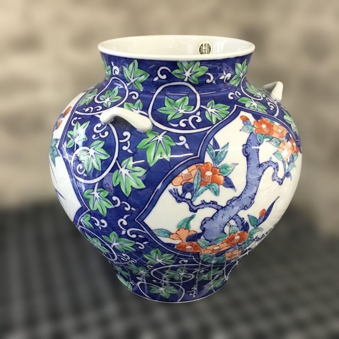 有田焼　金照堂　美術陶磁器　花柄陶器花瓶 中型　花器