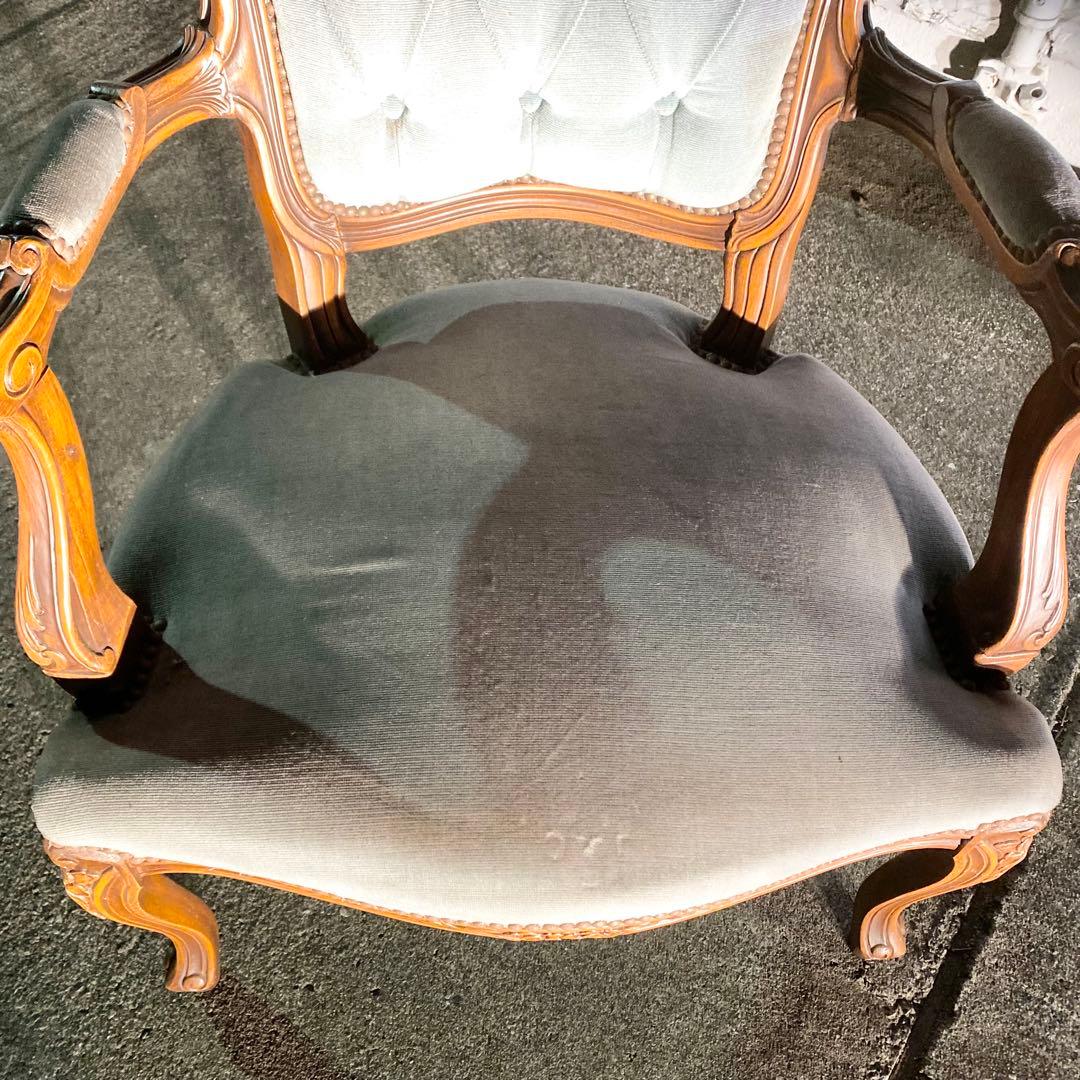 イタリア発！アンティーク ロココ調チェア ブルーグレー