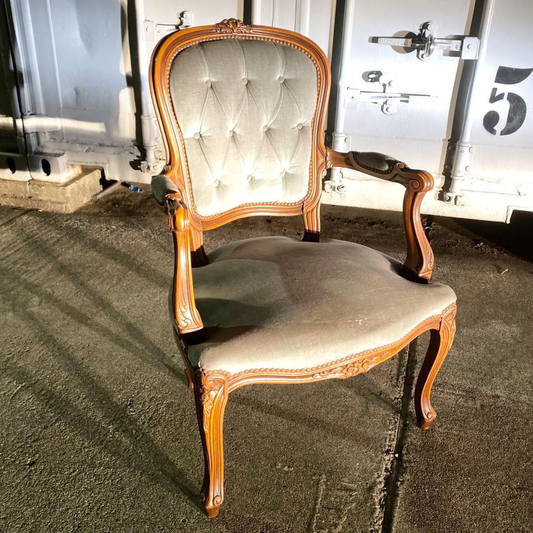 イタリア発！アンティーク ロココ調チェア ブルーグレー