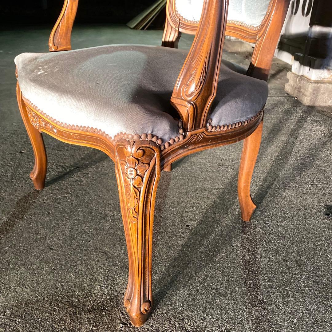 イタリア発！アンティーク ロココ調チェア ブルーグレー