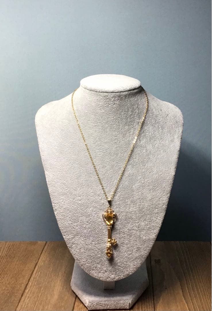 【未使用】天然石　鍵型ペンダント　シトリン　トルマリン　アコヤパール　淡水パール