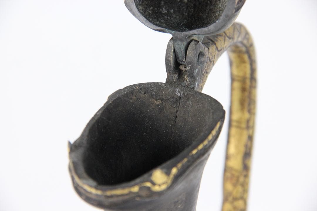 古美術 古銅 鍍金 竜首 水瓶 胡瓶 浄瓶 国宝法隆寺献納御物写 ED11-28