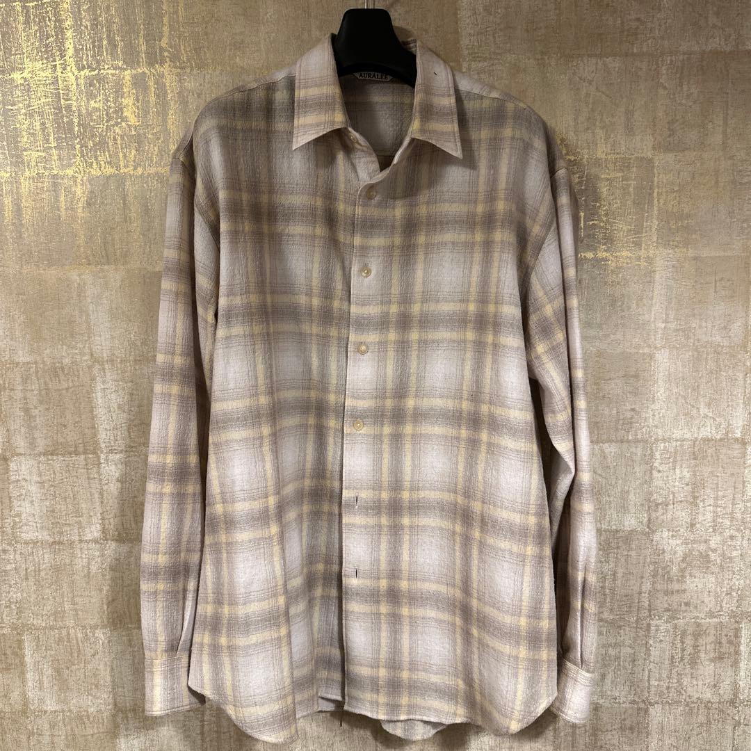 【美品】auralee AIRY WOOL CHECK SHIRT サイズ4