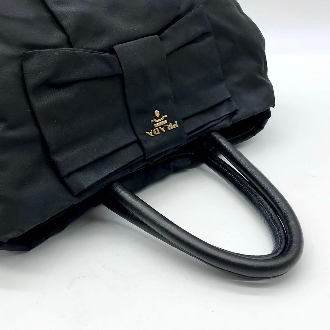 ✨美品✨プラダ トートバッグ メタルロゴ ゴールド金具 リボン テスートナイロン