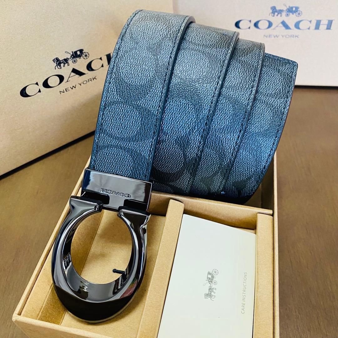 COACHコーチ新品正規品リバーシブルレザーベルト　回転バックル