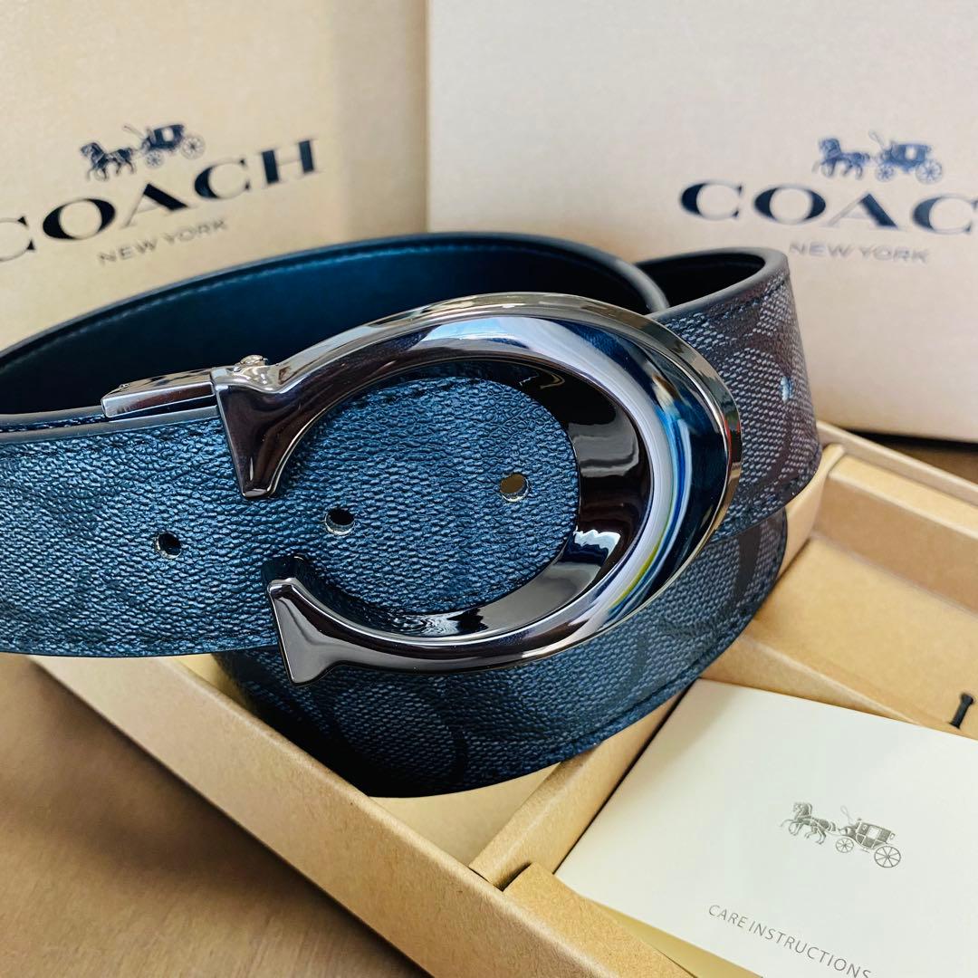 COACHコーチ新品正規品リバーシブルレザーベルト　回転バックル