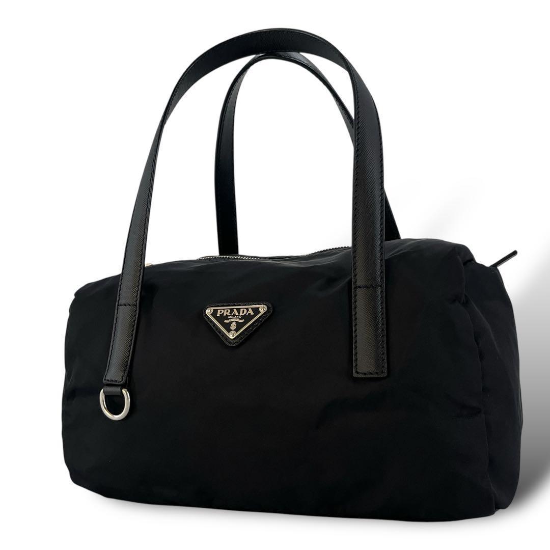 美品　プラダ　ハンドバッグ　ミニボストン　三角ロゴ　テスートナイロン　ブラック