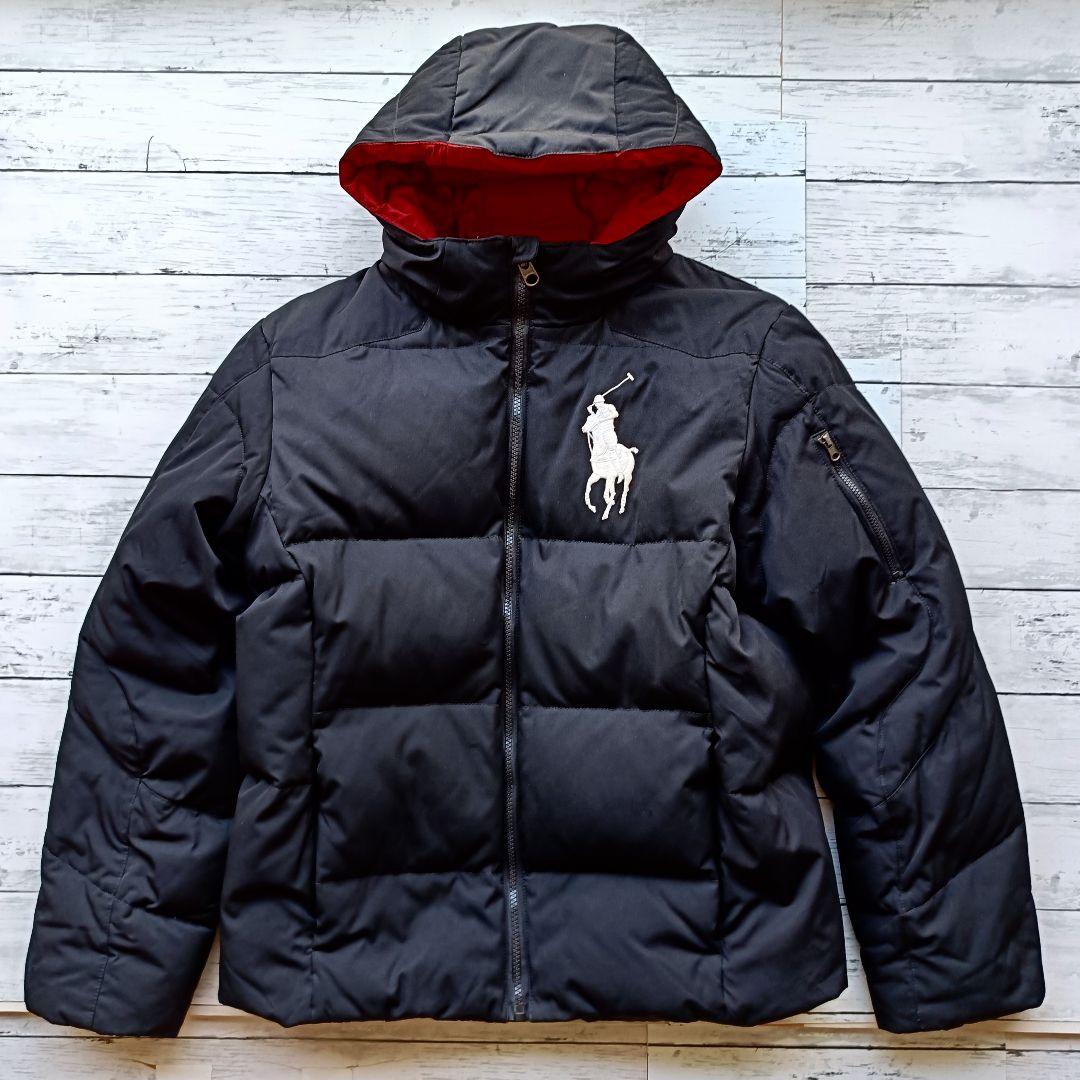 人気モデル XL ビッグポニー刺繍 ラルフローレン ダウンジャケット 黒x赤