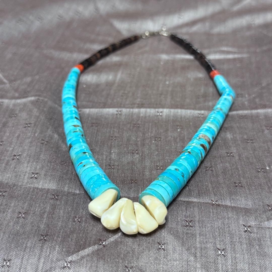 至高の逸品サントドミンゴ族 約1.1cm幅超特大ヒシネックレス 天然ターコイズ