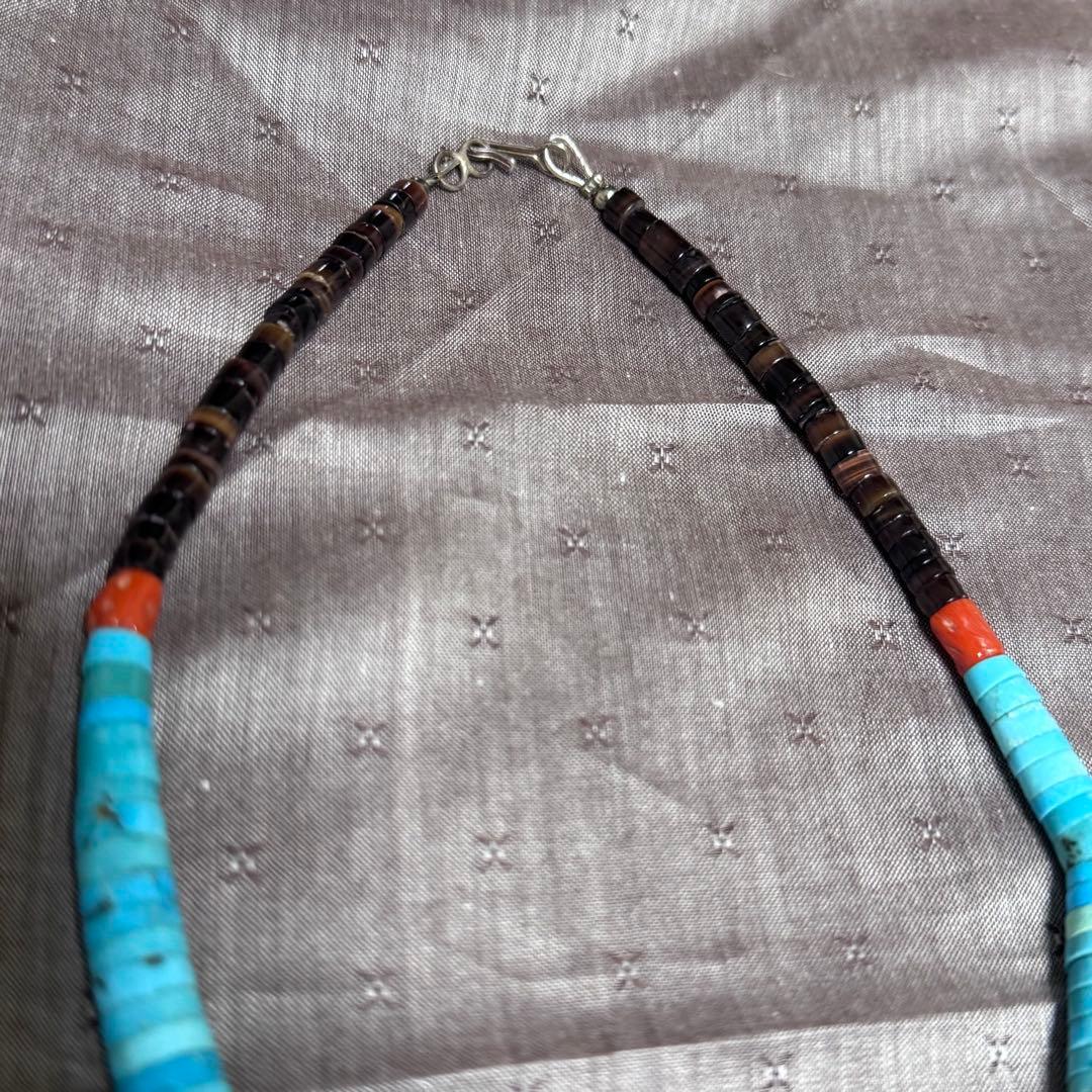 至高の逸品サントドミンゴ族 約1.1cm幅超特大ヒシネックレス 天然ターコイズ