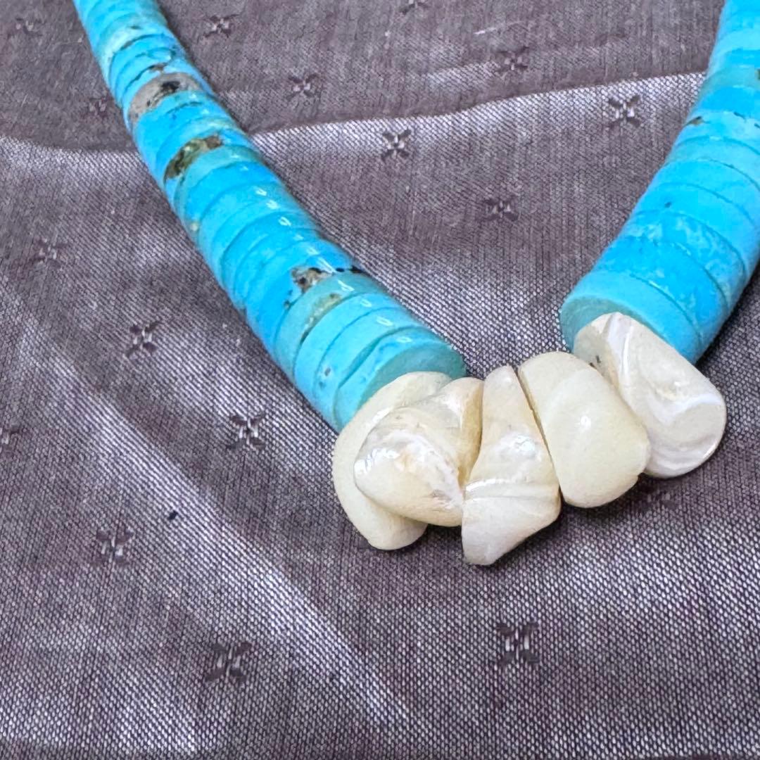 至高の逸品サントドミンゴ族 約1.1cm幅超特大ヒシネックレス 天然ターコイズ