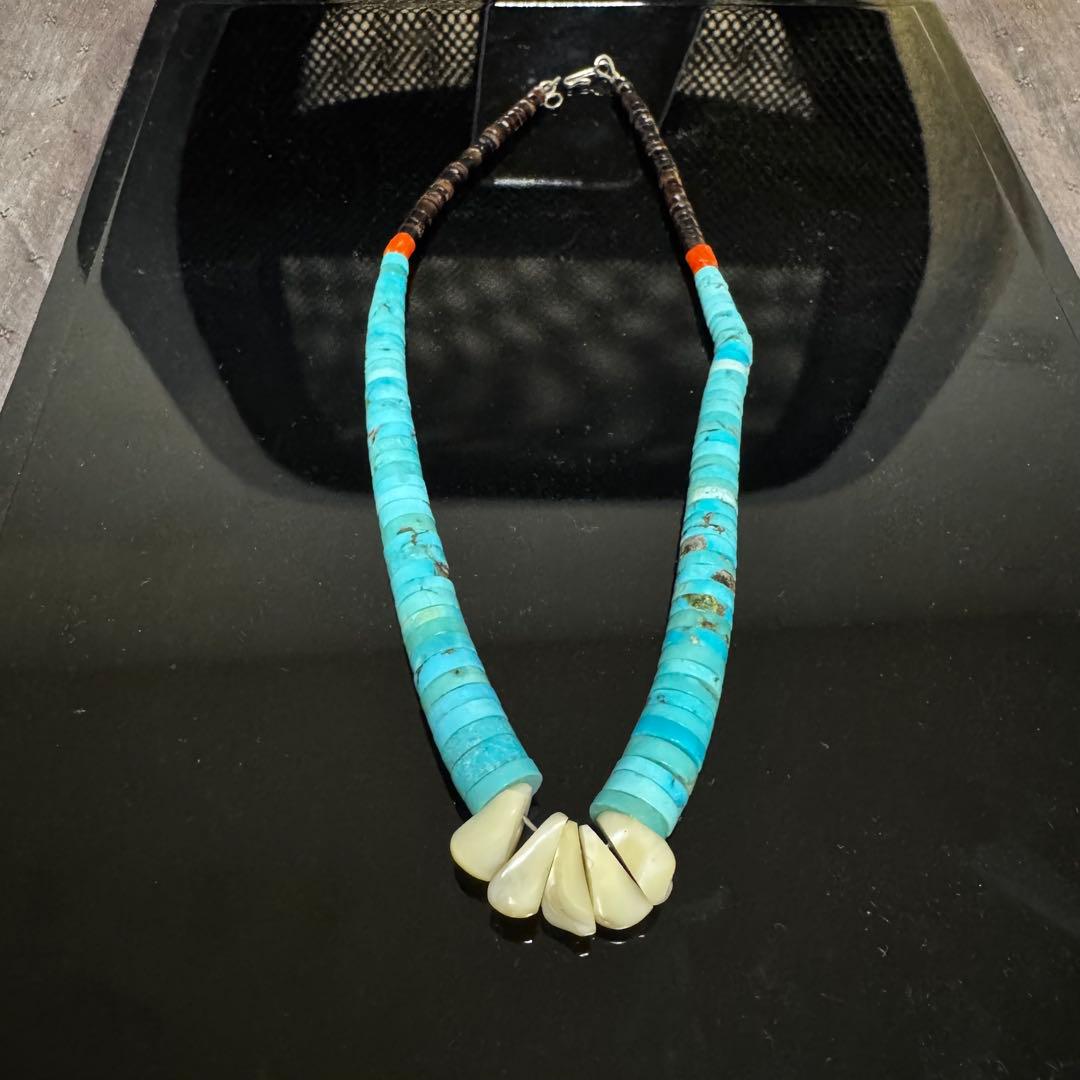 至高の逸品サントドミンゴ族 約1.1cm幅超特大ヒシネックレス 天然ターコイズ