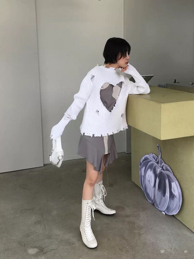 【新品未使用】open Yy デザインニットセーター ホワイト