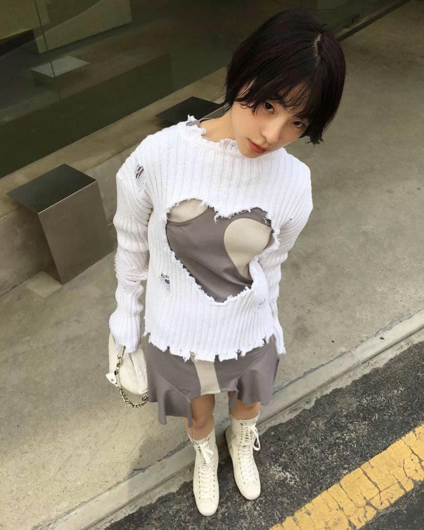 【新品未使用】open Yy デザインニットセーター ホワイト