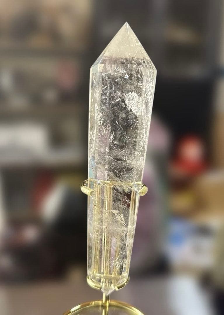 高品質　水晶ポイント　12面カット　台座付　ダブルポイント天然水晶