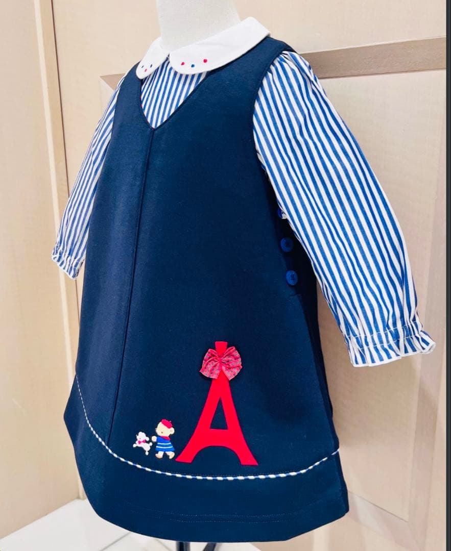 ファミリア　美品　パリ　エッフェル塔　完売　ジャンパースカート　リボン