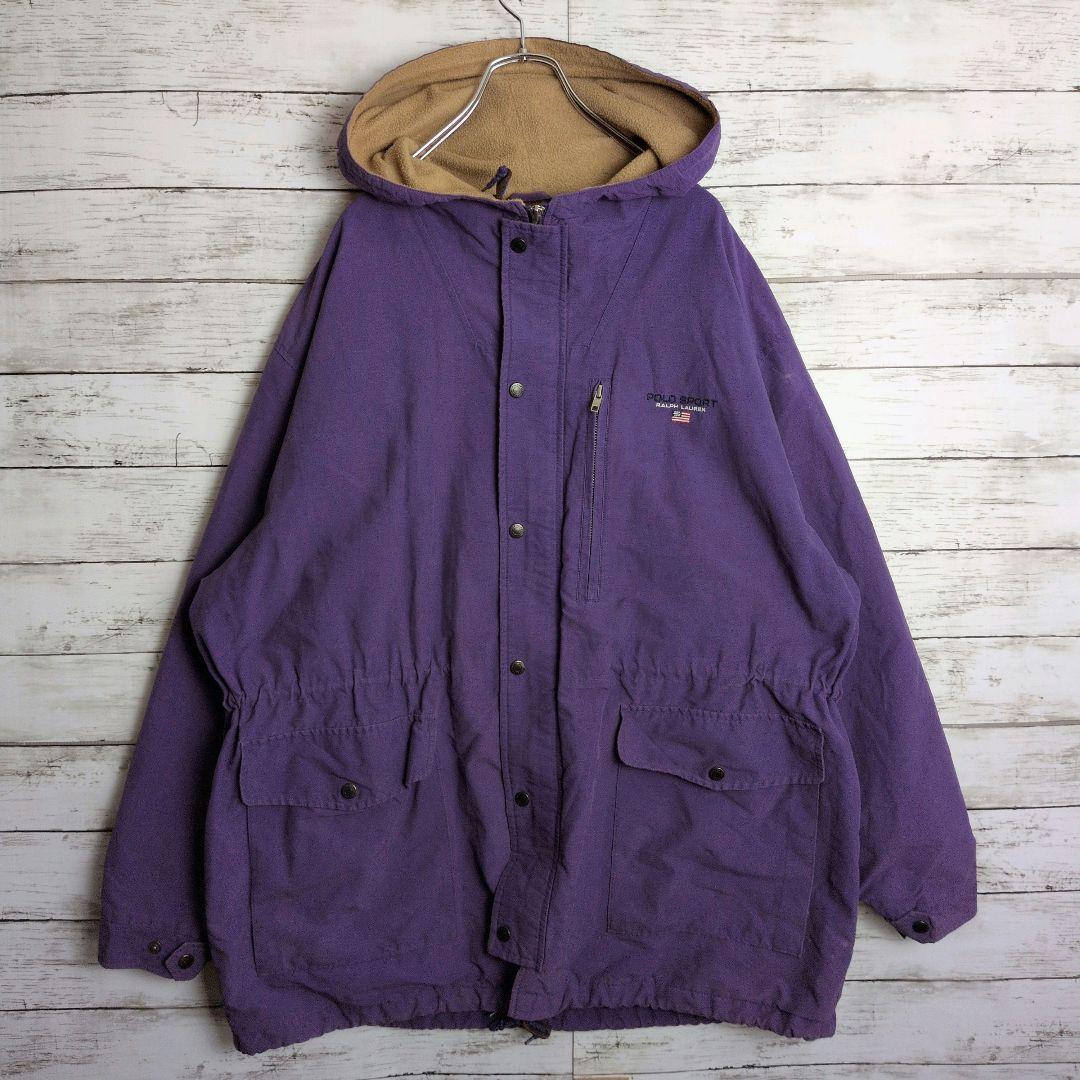POLO SPORT フリース マウンテンパーカー 刺繍ロゴ XL パープル