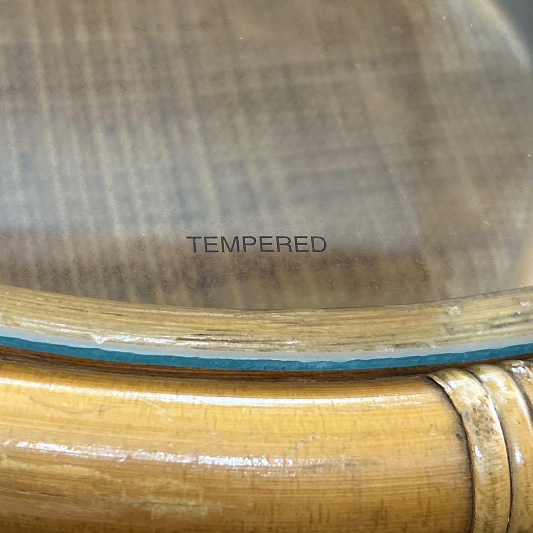 ヴィンテージ ラタン サイドテーブル 天然素材 ガラス天板×籐ラタンフレーム