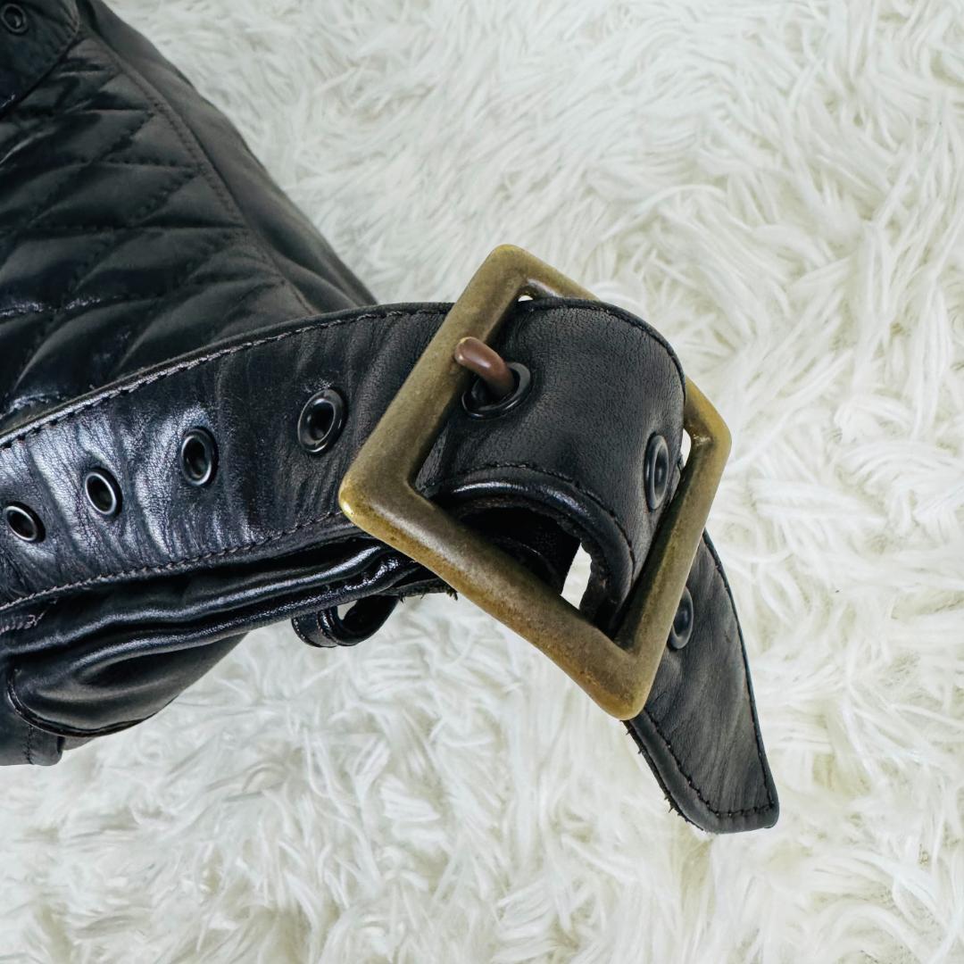 極輝】 カドヤ　本革　ボディーバッグ　三点止め　ショルダー　ライダース　バイカー