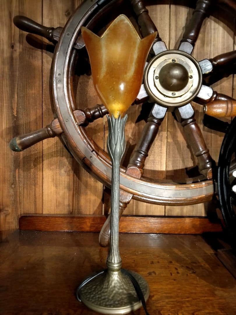 ヴィンテージ　ドイツ製　スタンドライト　気泡ガラス　工芸　サイン　ハンマートーン