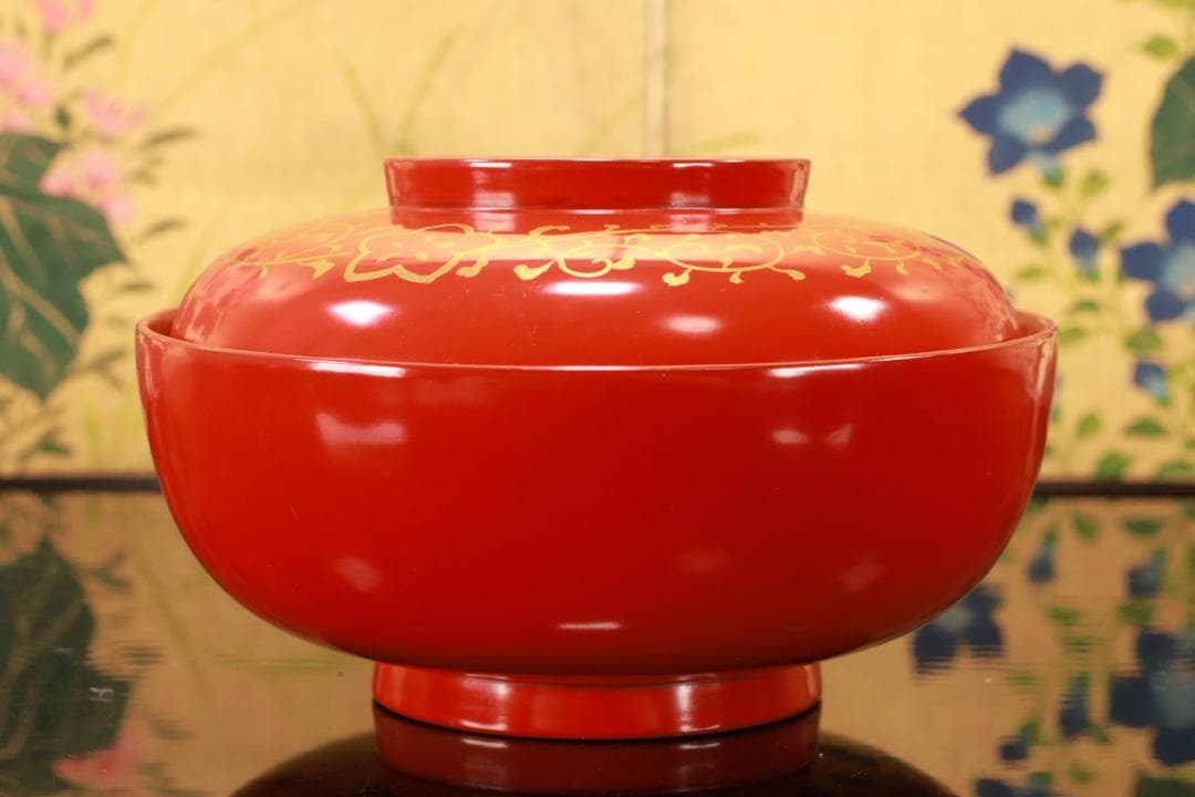 BJ120a　時代輪島塗　四君子図蒔絵　吸物椀　五客　木製　茶道具 懐石 菓子