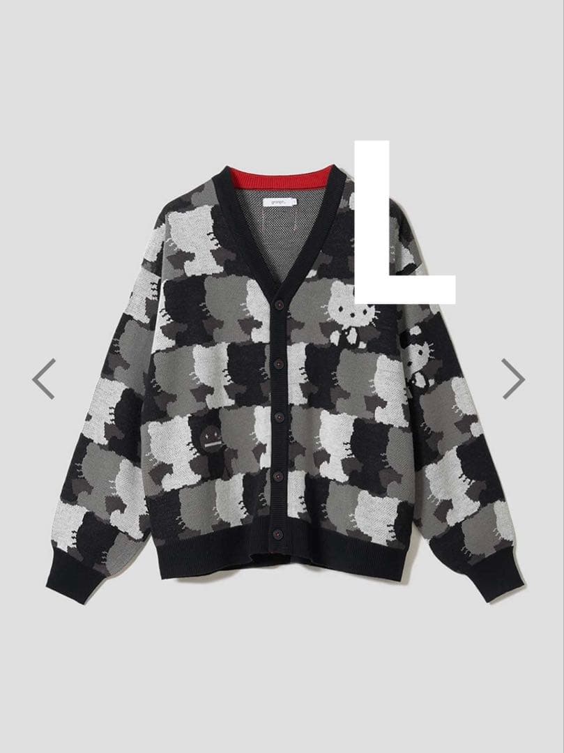 キティ シルエットパターン｜ジャカードＶネックカーディガン　グラニフ　L