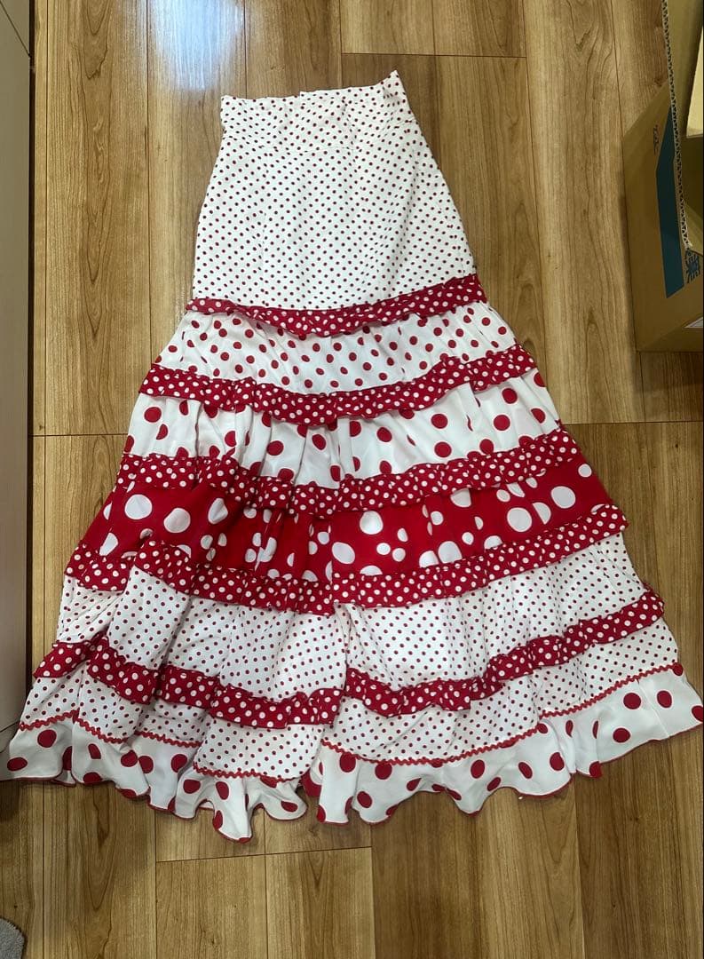 再値下げ フラメンコ衣装 ツーピース 赤白水玉