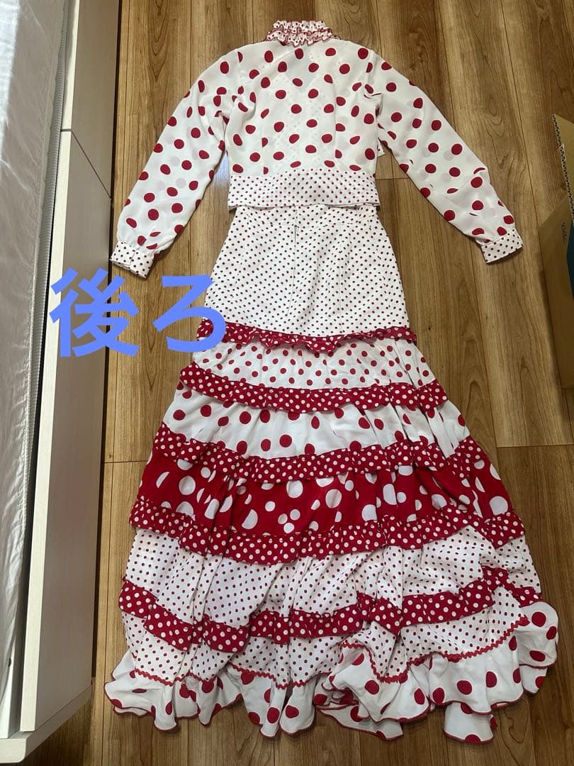 再値下げ フラメンコ衣装 ツーピース 赤白水玉