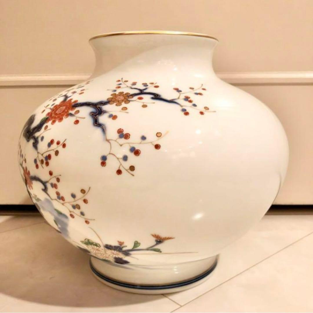 #13 深川製磁　宮内庁御用達　梅牡丹　花瓶　有田焼窯元　大ぶり　花生　壺　壷