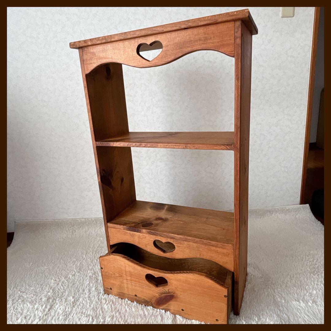 美品】パイン材 カントリー家具 ハート 棚 ラック シェルフ キャスター